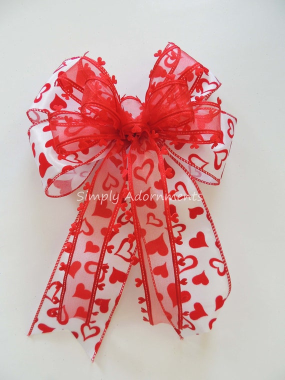 Valentine hearts Bow, Red Hearts Valentine Bow, Valentine Wreath Bow, Valentine Door Bow, Valentine Gift bow, Red heart wreath bow