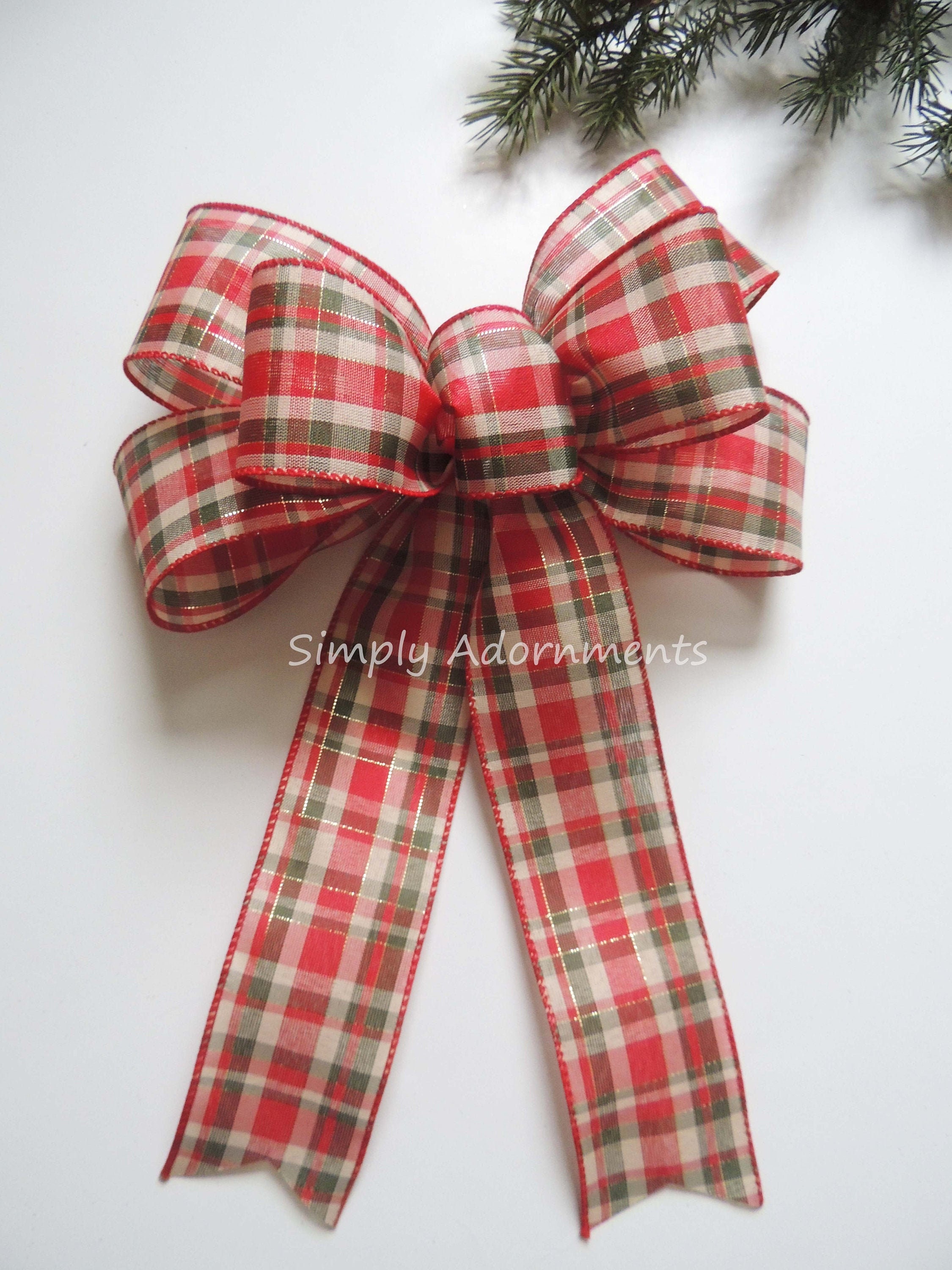 Red Green Plaid Christmas Bow, Red Green Christmas Plaid Bow, Rustic
