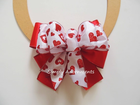Red Hearts bow, Red White Valentine Hearts Bow, Red White Valentine Bow, Red Valentine Door Bow Valentine Wooden Sign Bow Valentine Gift bow