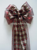 Red Black Plaid Christmas Bow, Burgundy black Christmas Plaid Bow, Country Chic Christmas Tartan Bow, farmhouse Christmas Bow, door bow