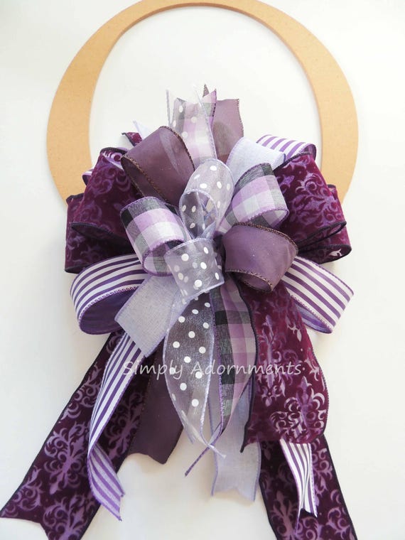 Purple tan Bow, Purple Door Bow, Purple theme party decor, Purple Lantern bow, Purple Fall Bow,  Purple stripes Check bow, Gift wrap Bow