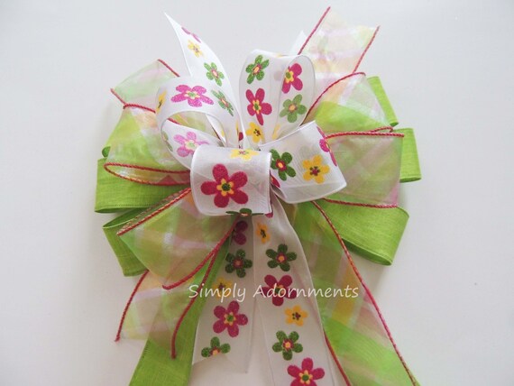 Spring Green Pink Flowers Bow Green Pink Spring Wreath Bow Spring Flower Lantern swag Bow Easter Gift Bow Spring wreath Door Hanger Decor Il_570xn