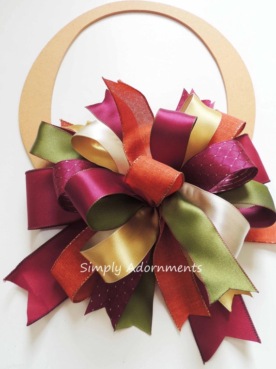 Burgundy Gold Green bow, Fall Colors Bow, Gold Burgundy Autumn Colors Wreath Bow, Fall Door Bow Thanksgiving Door Bow, Thanksgiving Gift bow