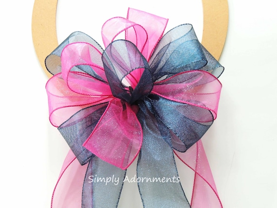 Navy Pink Bow, Pink Navy Wedding Pew Bow, Navy Pink Church Aisle Bow, Wreath Door bow, Navy Pink Wreath bow, Pink Navy Lantern Bow, Gift Bow