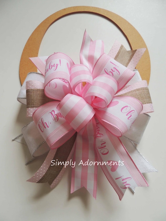 Pink Baby Shower Bow, Pink Baby Shower bow, Pink Baby Shower Sign Bow, Pink Oh Baby Shower Gift Bow, Baby Shower Door Bow Pink Baby Sign Bow