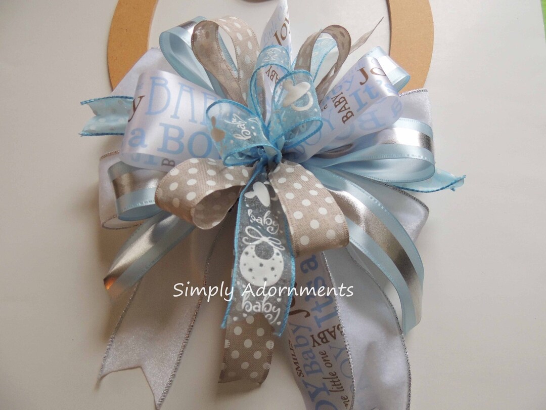 It's a Boy Shower Bow, Baby Boy Gift Bow, Blue Silver Baby Shower Bow