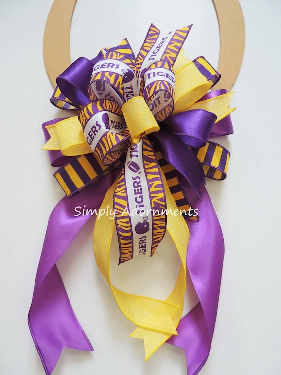 Tigers Football Bow, LSU Tigers Football Bow, LSU Football Wreath bow, LSU Tigers Door Bow, Louisiana State University Team spirit bow