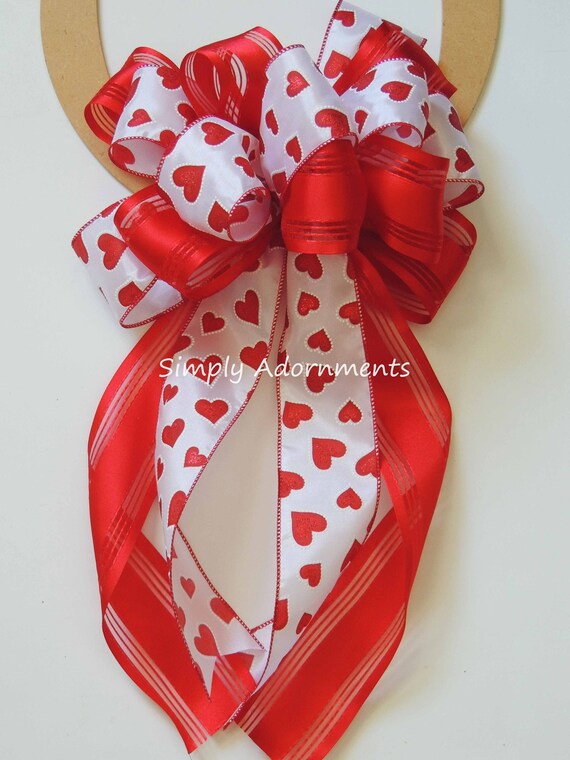 Red Valentine Heart Bow, Red Valentine Wreath Bow, Valentine door bow, Red Valentine Wedding Pew Bow, Valentine basket Gift Bow, Sign bow