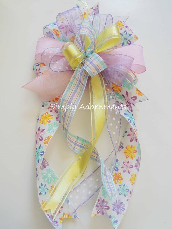 Spring flowers Bow, Flower Wreath bow, Pastel flower Lantern bow, Flowers Gift Basket Bow, Spring Floral Door hanger Bow, Swag flowers bow