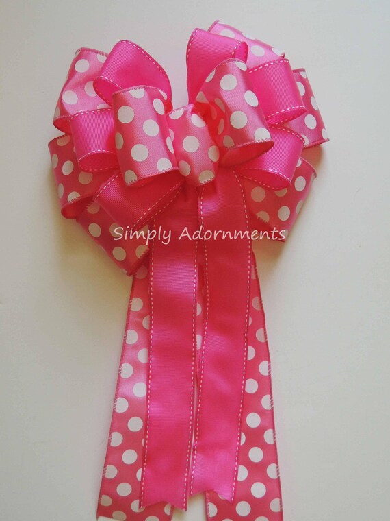 Pink White Dots bow, Pink White Baby shower Decoration, polka dots Bow, First Birthday Party Deco, Pink Girl birthday Decor, Pink gift bow