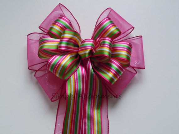 Spring Stripes Bow, Spring lantern bow, Spring wreath bow, Pink Stripes Door bow, Pink lantern Bow, Pink basket Gifts Bow, Pink Chair bow