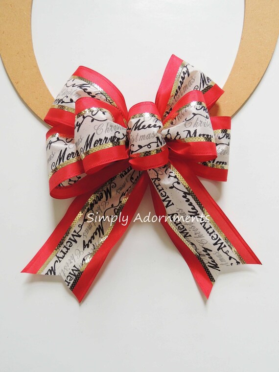 Red Black Christmas Scripts Bow, Christmas Door bow, Christmas Scripts Door Bow, Christmas Gift Bow, Wreath bow, Merry Christmas Scripts Bow