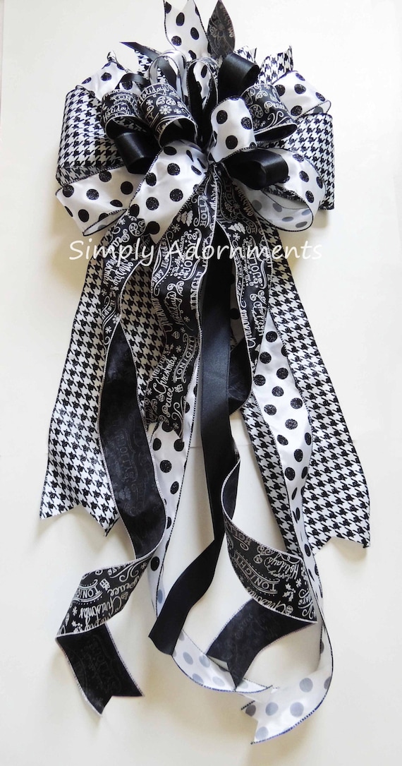 Huge Black White Christmas Tree topper Bow, Black White Christmas Tree Bow, Black White Christmas Door bow, Black White Home Decor
