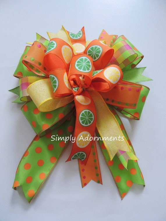 Lemon Bow, Yellow Green Lemon Wreath bow, Lemon Door Bow, Yellow Lemon Lantern Bow, Yellow green Summer Bow, Summer door bow, Lemon Birthday