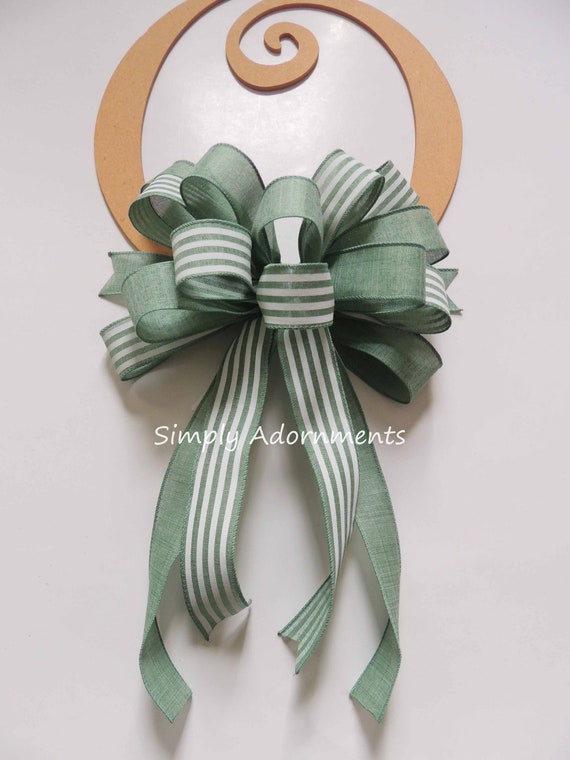 Sage Green Farmhouse Stripes Bow, Vintage farmhouse green Bow, Green Farmhouse Wreath bow, Farmhouse Door Bow, Farmhouse Bow for Porch sign