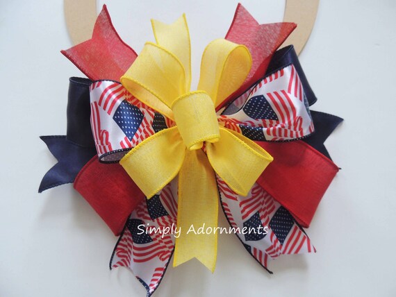 Patriotic wreath bow, Support our troops bow, Memorial Day sign Door Bow, Patriotic Military Support bow, Memorial  bow, Wreath attachment