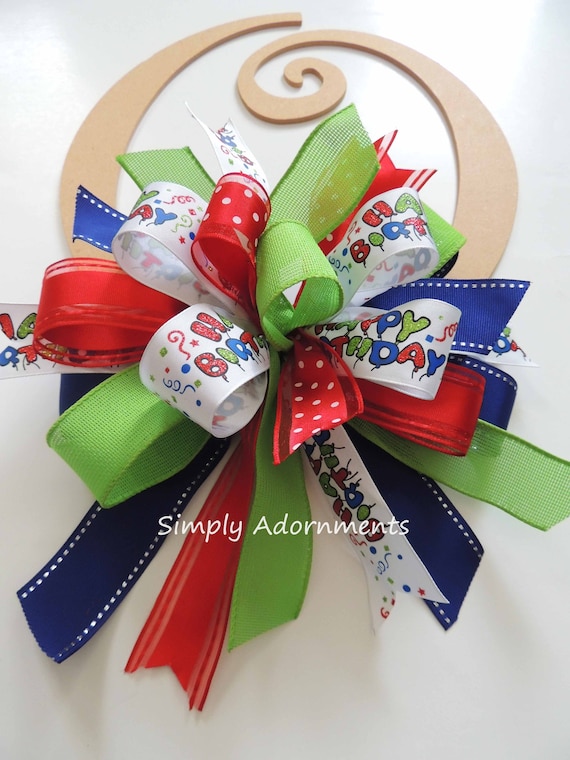 Multicolored Happy Birthday Bow, Red Blue green Birthday Bow, Birthday Wreath Bow, Happy Birthday gift Bow, Happy Birthday door bow gift bow