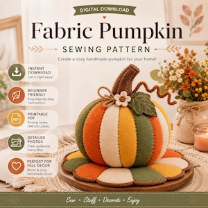 Patrón de costura de calabaza de tela, decoración otoñal para hacer tú mismo (descarga en PDF)