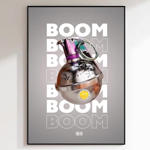 Boom-Poster | BOOM-Typografie-Wandbild | Taktischer Pop-Art-Druck | 3D-Dekor im Militärstil | Digitaler Download
