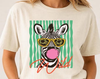 Wild Zebra Shirt, Funny Bubble Gum Zebra Graphic, Colorful Animal Shirt, Retro Wildlife Gift for Women, Safari Lover Shirt