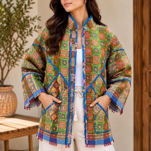 Reversible Kantha Jacket, Handmade Quilted Textile Coat, Boho Artisan Patchwork (Two Looks)