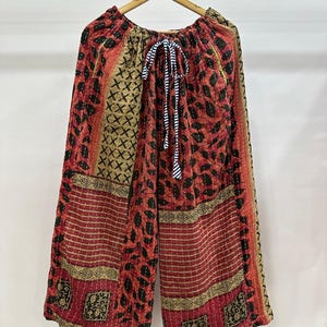 Handmade Kantha Cotton Palazzo Pants | Boho Wild Leg Trousers | Quilted Patchwork Lounge Pants | Sustainable Women's Clothing