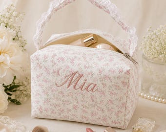 Neceser floral bordado personalizado / Regalo para damas de honor / Regalo para damas de honor de boda / Neceser de viaje / Regalo para ella