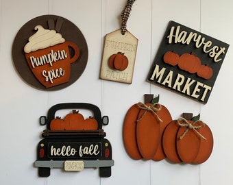 Tiered Tray Decor - Hello Fall - Pumpkin Decor - Wood Minis - Pumpkin Patch - Black Orange - Halloween Decor - Shelf Sitters - Harvest Decor