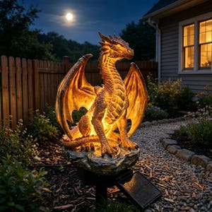 Luminária solar 3D em formato de dragão brilhante, decoração medieval fantástica para jardim.
