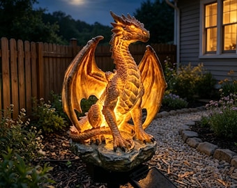 Lampada solare a paletto a forma di drago 3D luminoso, decorazione da giardino fantasy medievale.
