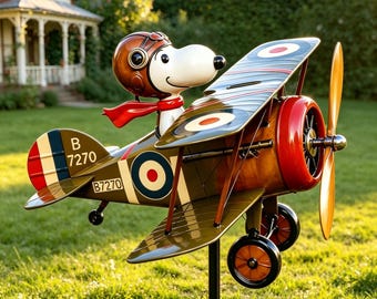 Molino de viento biplano Flying Ace of the Dog - Molino de viento de metal para jardín y decoración exterior