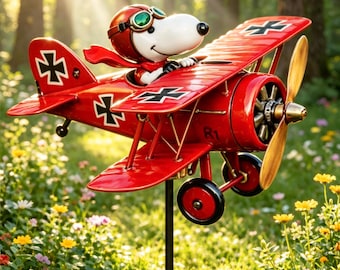 Chien pilote d'avion en métal rouge biplan girouette éolienne animal de ferme décoration de pelouse extérieure