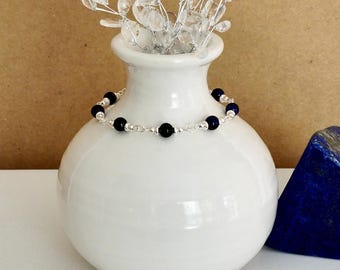 Lapis Lazuli Link Bracelet: Delicate Design Bracelet, Natural Gemstones