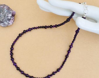 Dark Purple Tiger's Eye Necklace: Crystal Energy Healing Jewelry, Handmade Beaded Necklace, Unisex
