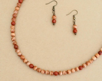 Red Malachite & Red Jasper Beaded Necklace and Earring Set