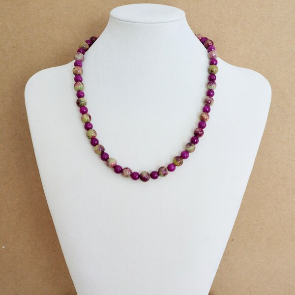 Men’s Jade Necklace Men’s Multi Color Jade Necklace Purple and South Sea Jade Necklace Men’s Gemstone Bead Necklace Unisex Healing Necklace