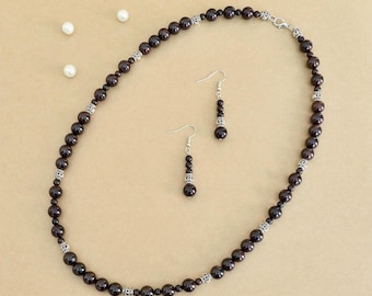 Red Wine Garnet Necklace & Earring Set: Beaded Gemstone Crystal Energy Jewelry