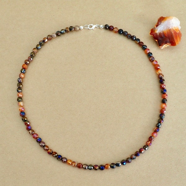 Men’s Carnelian Gemstone Necklace Mystic Carnelian faceted Gemstone Necklace Men’s Beaded Necklace Unisex Carnelian Necklace Healing Jewelry