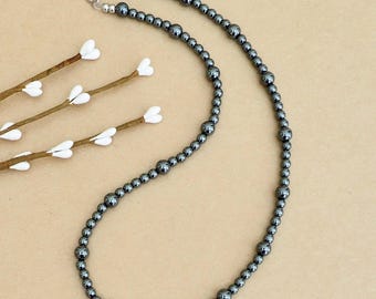 Hematite Gemstone Necklace: Delicate Small Bead Unisex Jewelry