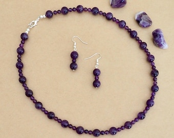 Amethyst Necklace and Earring Set, February Birthstone Jewelry
