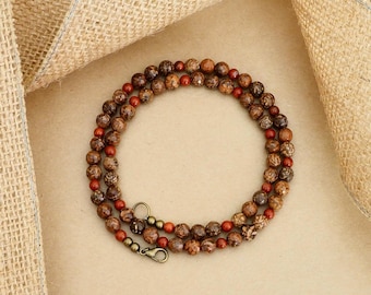 Firework and Red Jasper Men's Beaded Gemstone Necklace