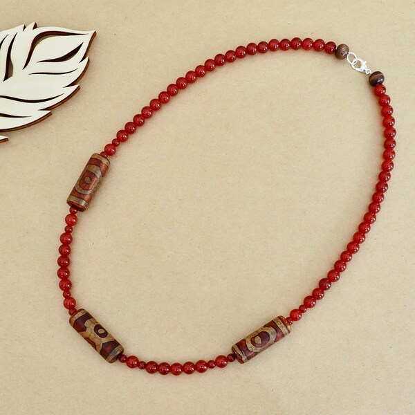 Tibetan Agate Men's Necklace Men’s Gemstone Necklace Men’s Tibetan Agate Carnelian Necklace Men’s Beaded Necklace Healing Jewelry