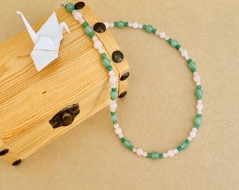 Green Aventurine & Rose Quartz Beaded Necklace: All Grade AAA Natural Gemstones