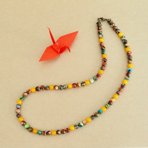 Jade and Jasper Beaded Necklace Yellow Jade and Jasper Necklace Unisex Gemstone Necklace Healing Necklace Unisex Jade and Jasper Necklace