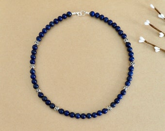 Dark Blue Lapis Men’s Necklace Men’s Lapis Lazuli and Silver Necklace Healing Lapis Lazuli Necklace Dark Blue Lapis Unisex Necklace