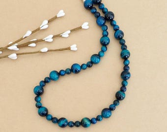 Teal & Black Tiger's Eye Choker Necklace: Grade AAA Gemstone Beaded Women's Jewelry