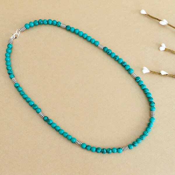 Green Turquoise Necklace for Men Green Turquoise Tibetan Silver Necklace Unisex Green Turquoise Necklace Healing Turquoise Necklace