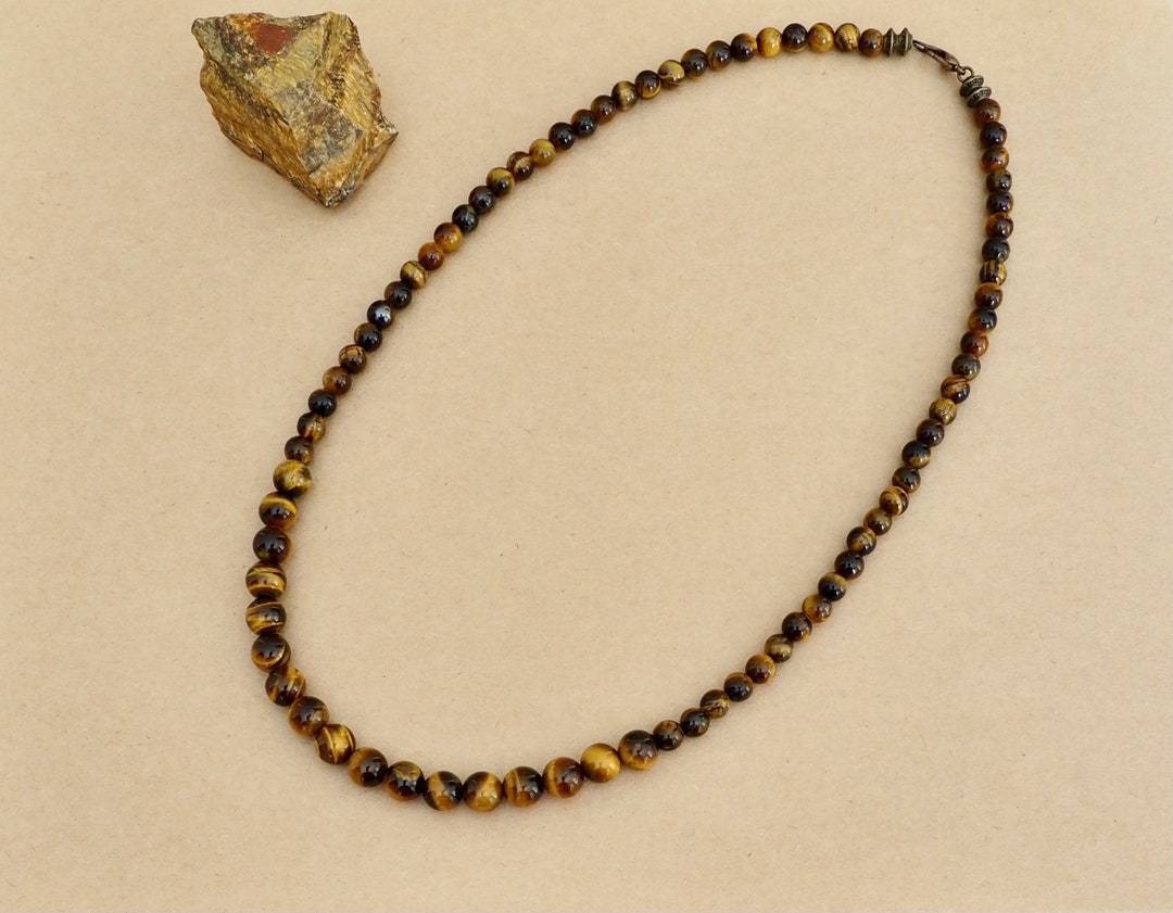 Mens Tiger's Eye Gemstone Necklace Mens Tiger's Eye Beaded Necklace