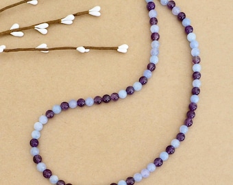 Aquamarine & Amethyst Necklace, Unisex Birthstone Jewelry