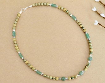 Green Aventurine & Canyon Jasper Necklace: Unisex Gemstone Crystal Energy Jewelry